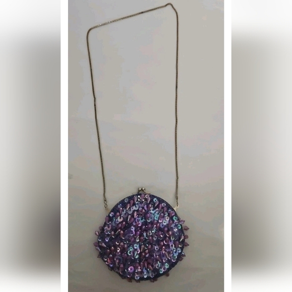 Vintage Sequin And Beaded Purple Small Evening Bag - Picture 2 of 12